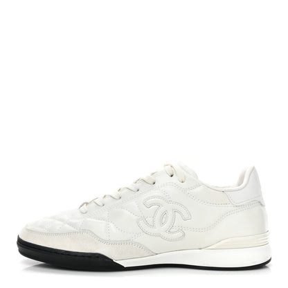 Chanel Shiny Calfskin Suede Quilted CC Logo Sneakers 39 White 1 of 13