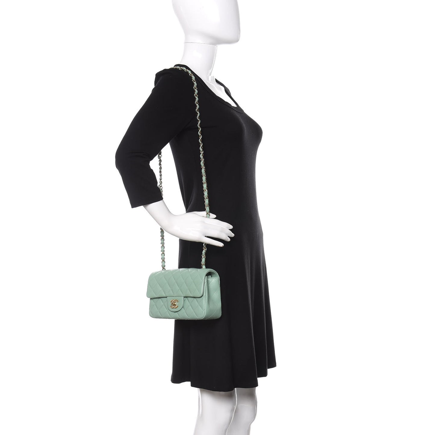 Lambskin Quilted Mini Rectangular Flap Light Green