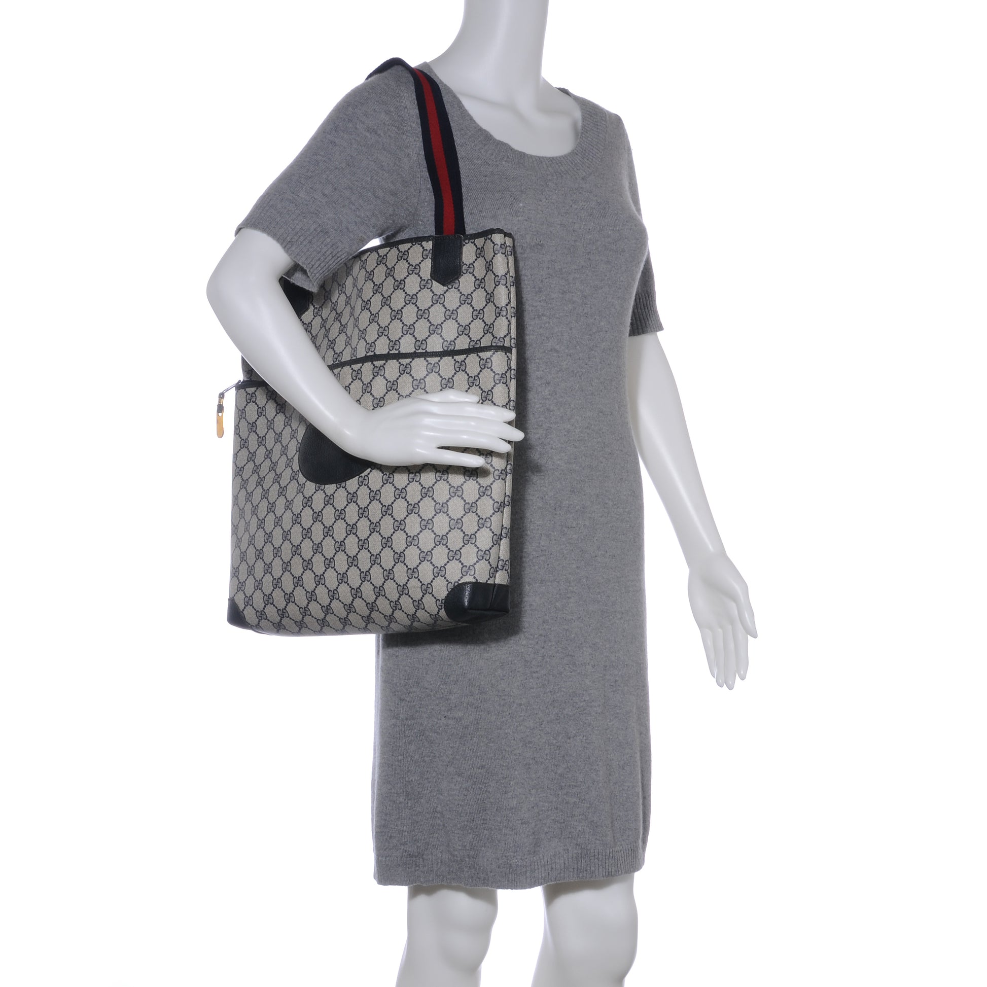 Gucci Monogram Web Tote Navy Blue 2 of 8