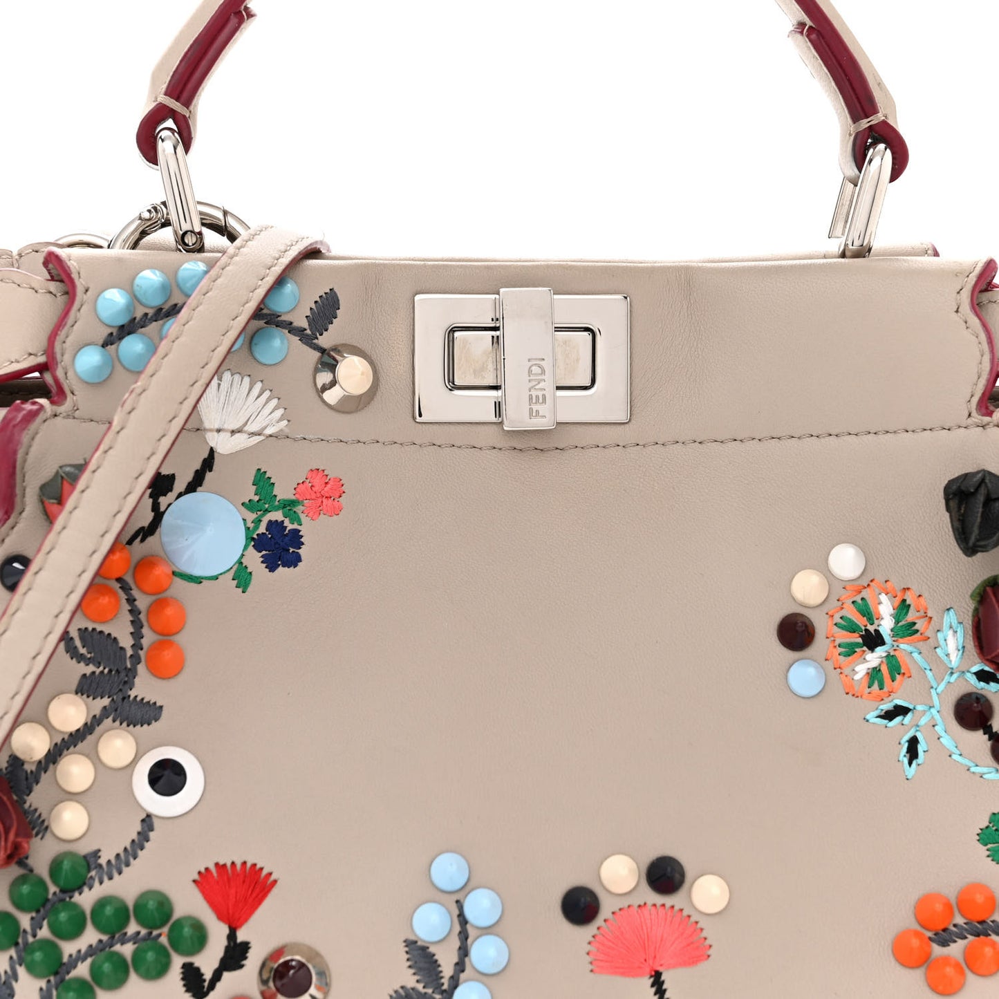 Nappa Embroidered Flower Scalloped Mini Peekaboo Iconic Satchel Grigio Polvere