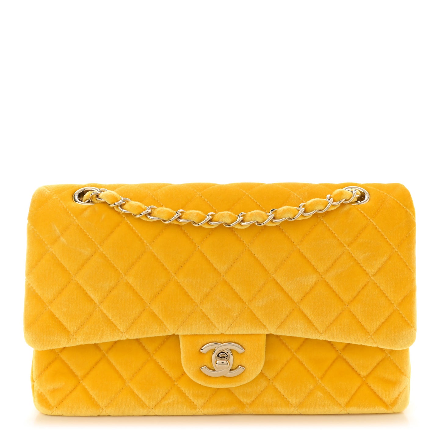 Velvet Quilted Medium Double Flap Yellow