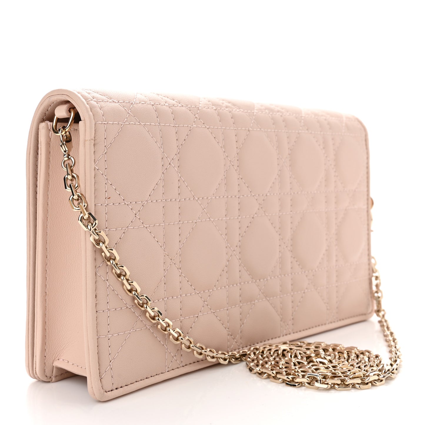 Lambskin Cannage Lady Dior Chain Wallet Beige