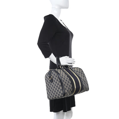 Gucci Monogram Vintage Web Medium Boston Gold Navy 2 of 15