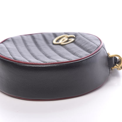 Gucci Vintage Effect Calfskin Matelasse Diagonal Mini Torchon GG Marmont Round Shoulder Bag Black Romantic Cherry 9 of 10