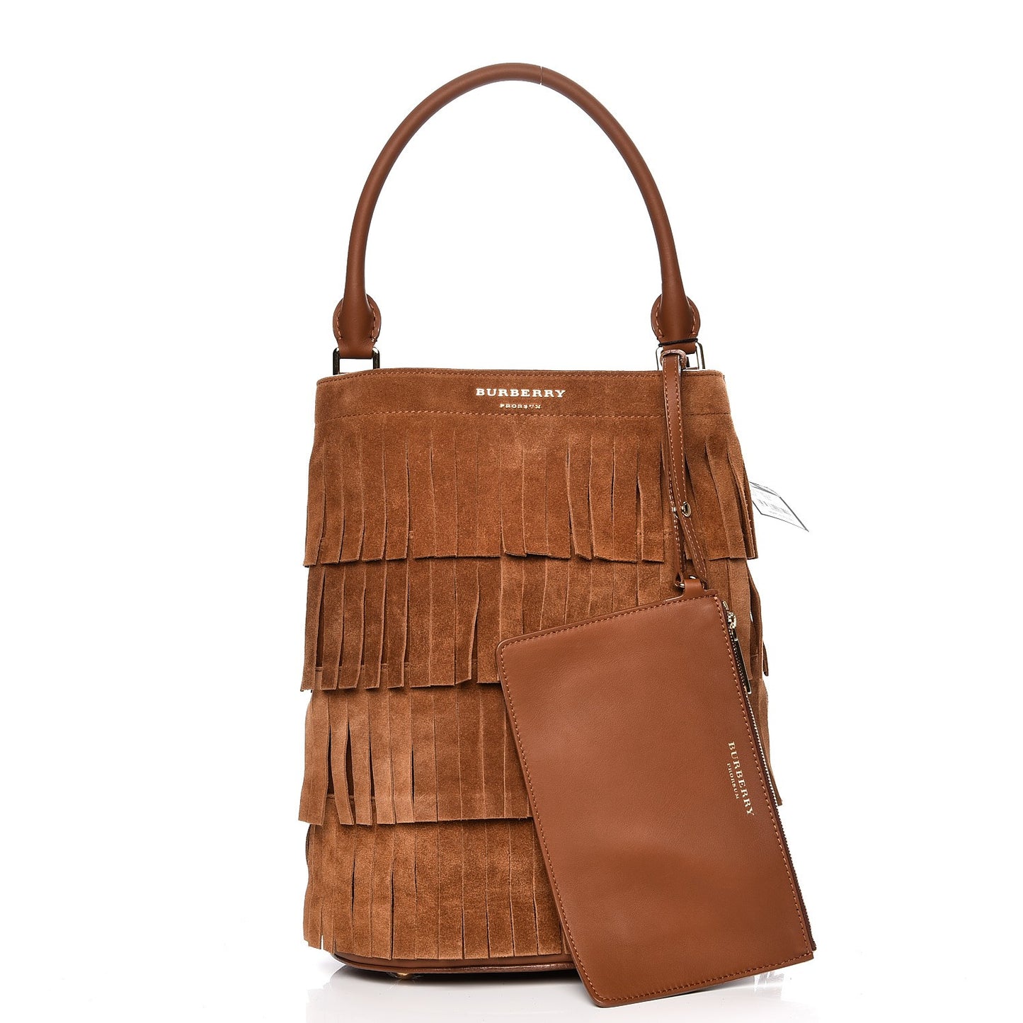 Prorsum Suede Fringe Bucket Bag Cognac