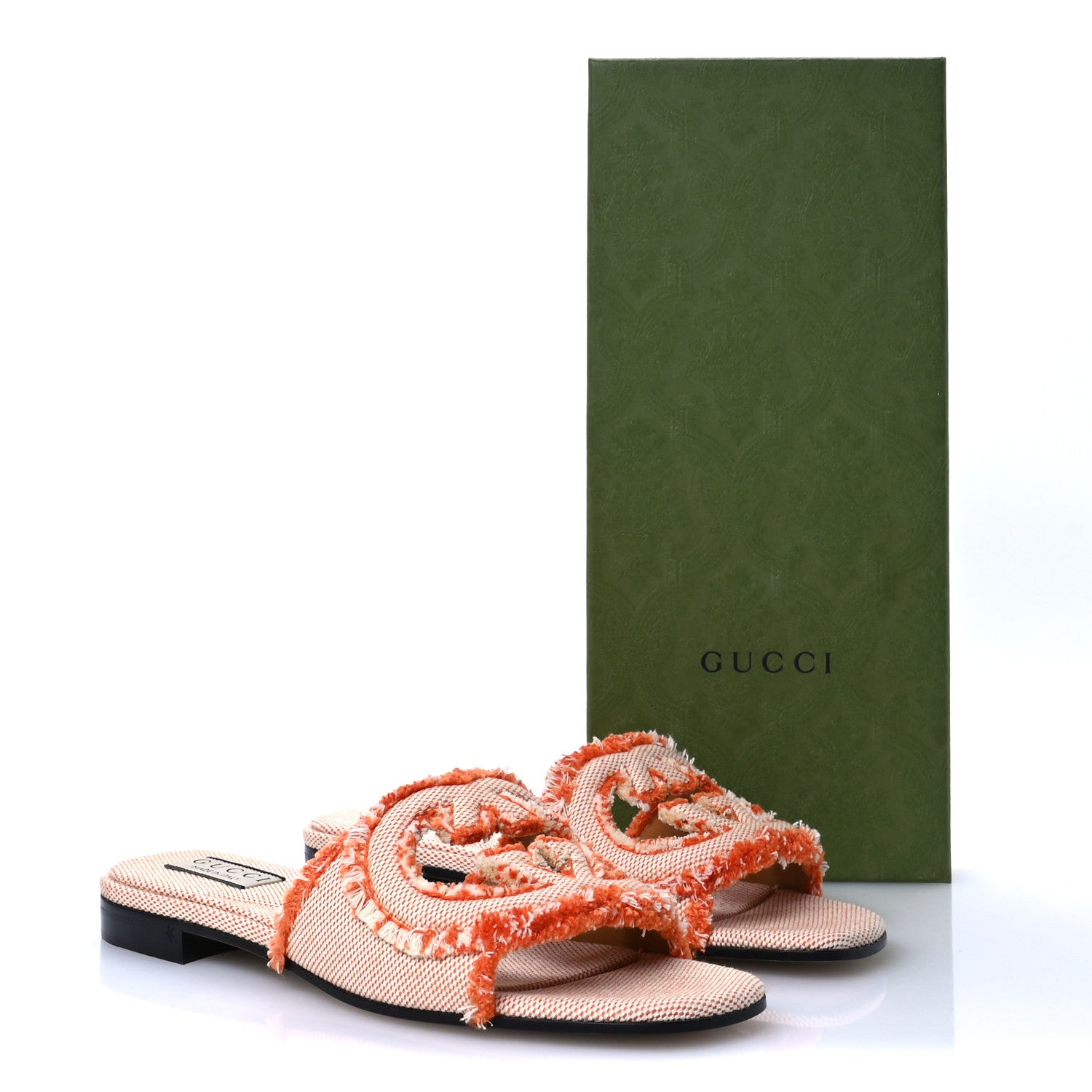 Gucci Canvas Interlocking G Bicolor Mountain Slide Sandals 38.5 Orange Natural 8 of 8