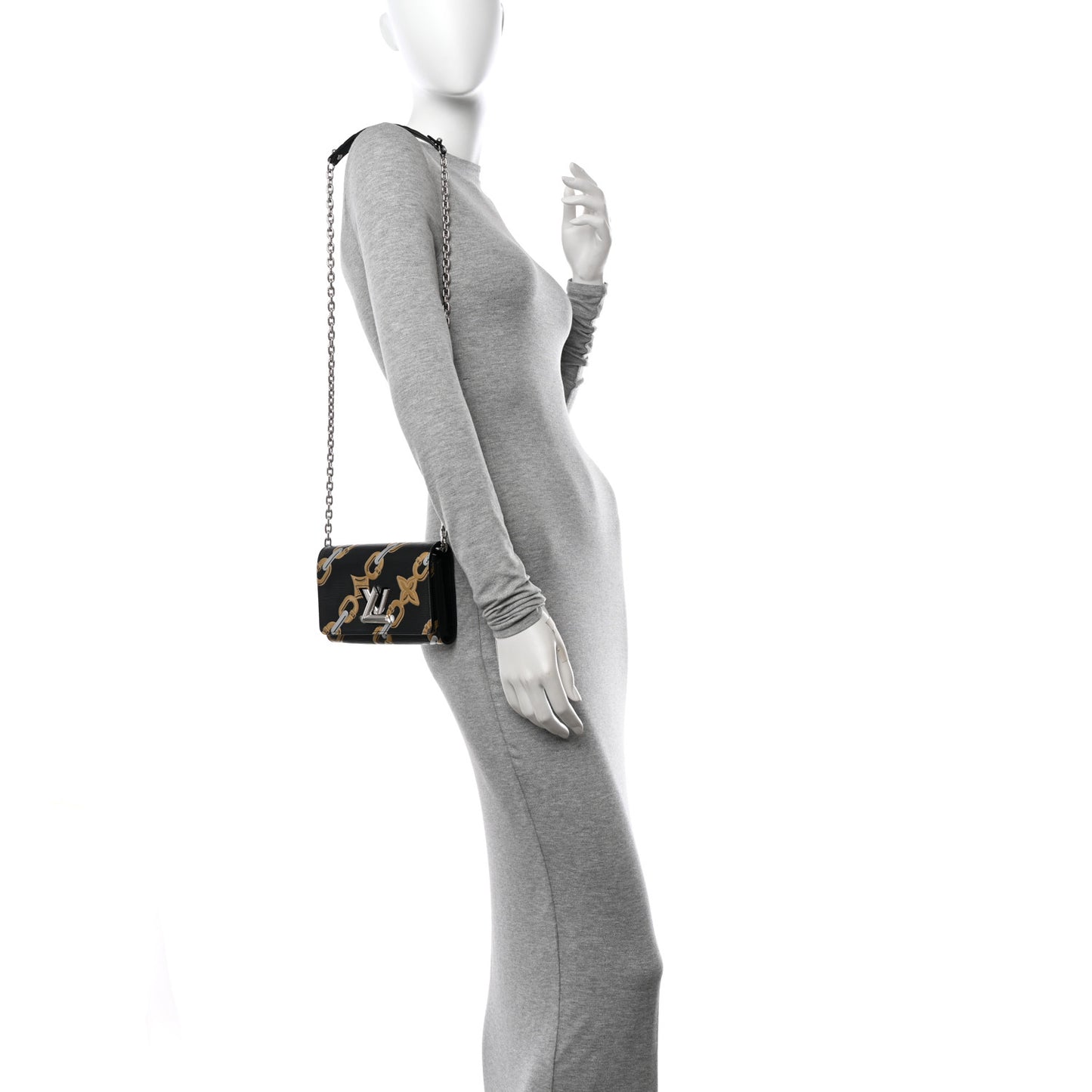 Epi Chain Flower Print Twist Chain Wallet Black