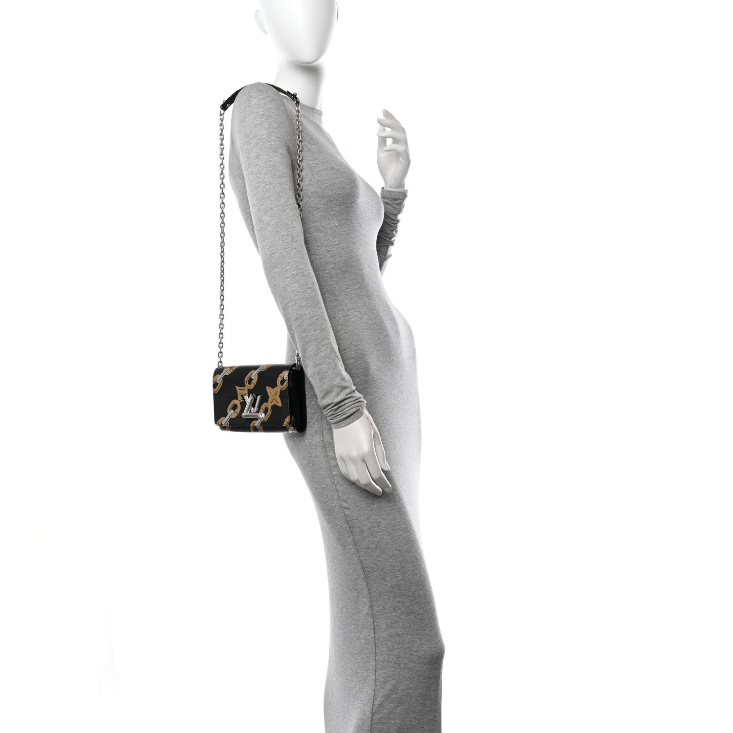 Louis Vuitton Epi Chain Flower Print Twist Chain Wallet Black 3 of 10