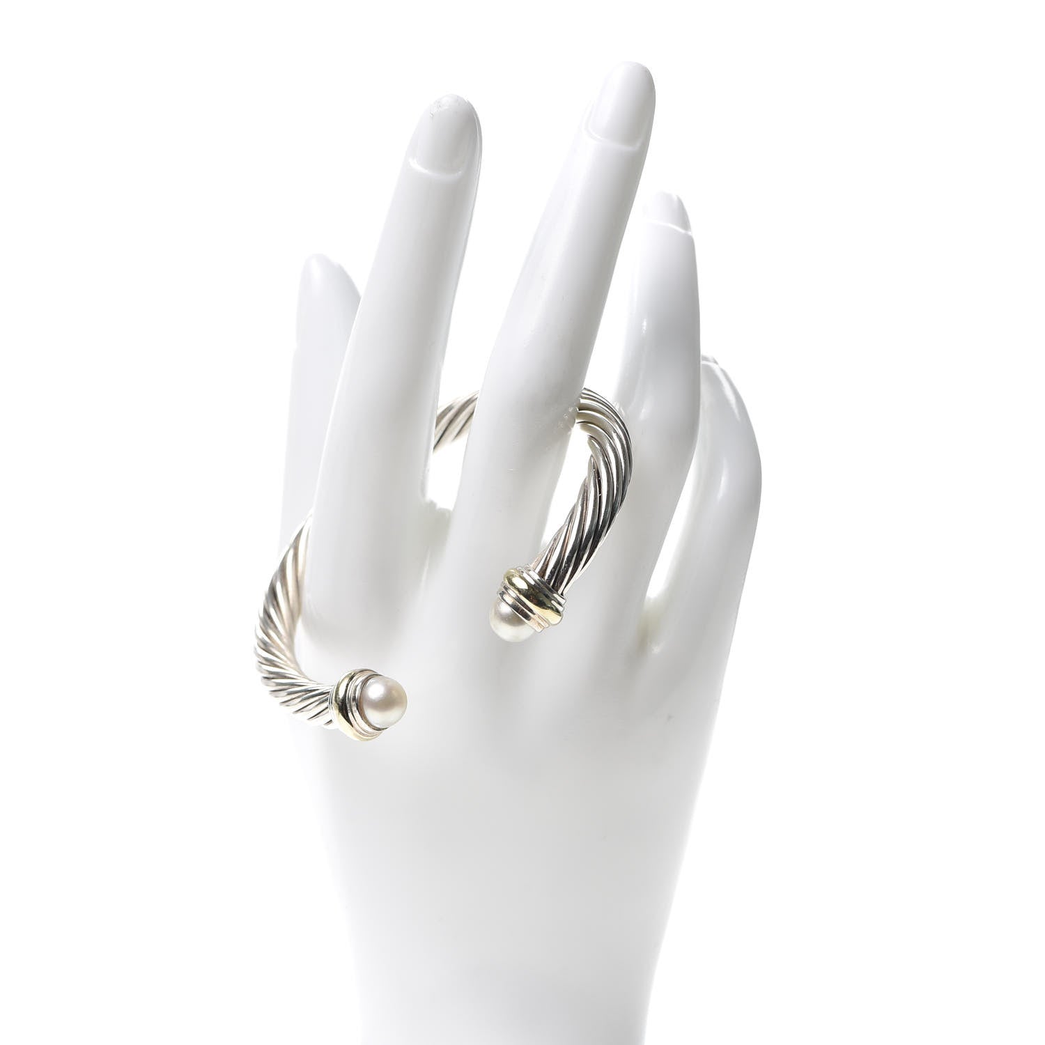 David Yurman Sterling Silver 14K Yellow Gold Pearl 7mm Cable Classics Bracelet 2 of 4