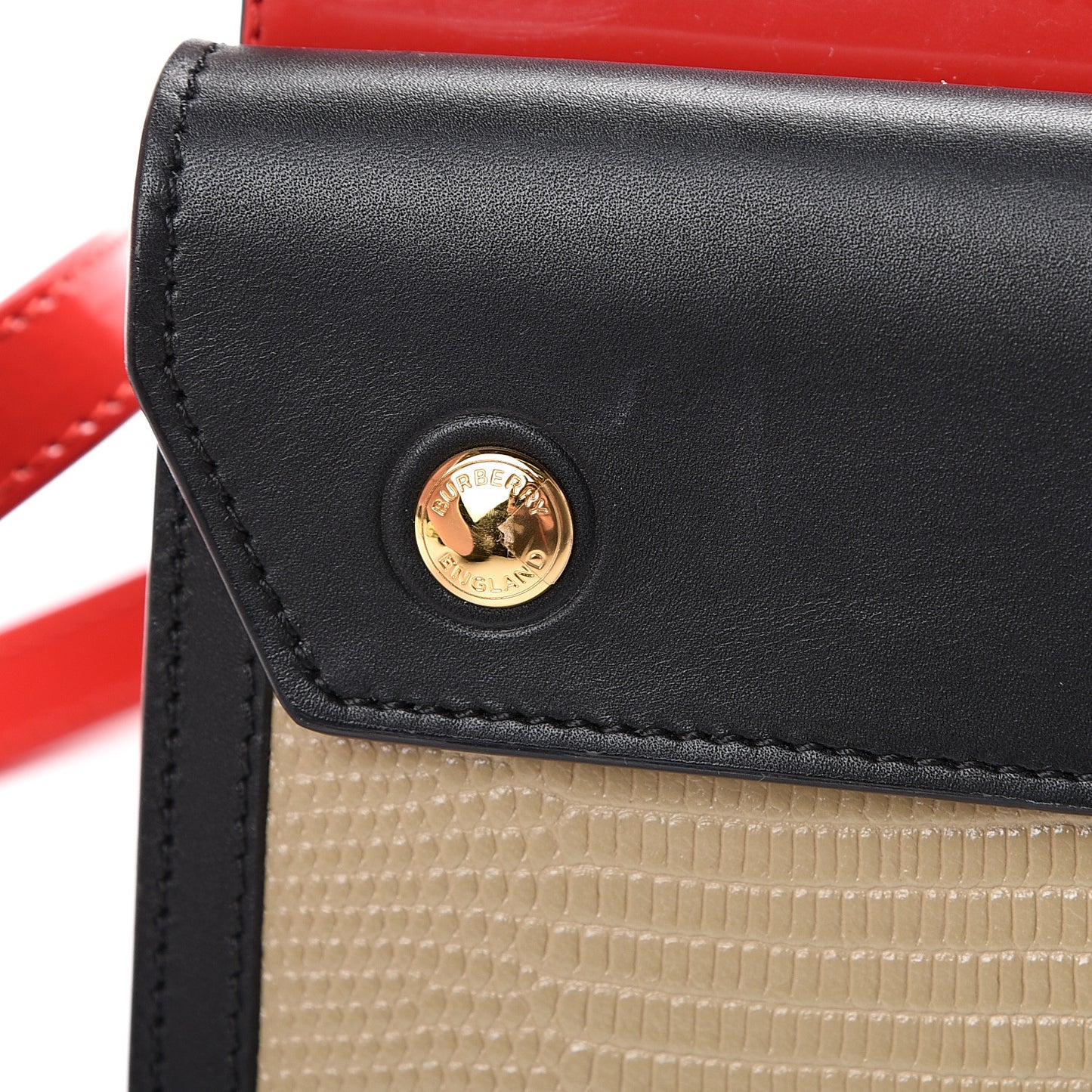 Calfskin Lizard Embossed Mini Title Bag with Pocket Black Honey