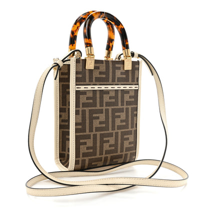 Fendi Glazed Fabric Vitello King Plexiglass FF 1974 Logo Hairdo Girls Inlay Mini Fendi Sunshine Shopper Tote Mogano Panna Multicolor 3 of 15
