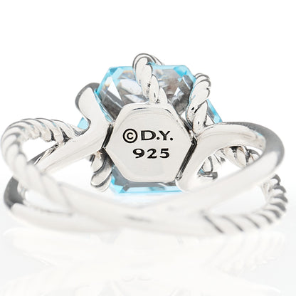 David Yurman Sterling Silver Diamond Blue Topaz 10mm Cable Wrap Ring 54 7 5 of 5