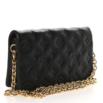 Louis Vuitton Lambskin Embossed Monogram Pochette Coussin Black 3 of 8