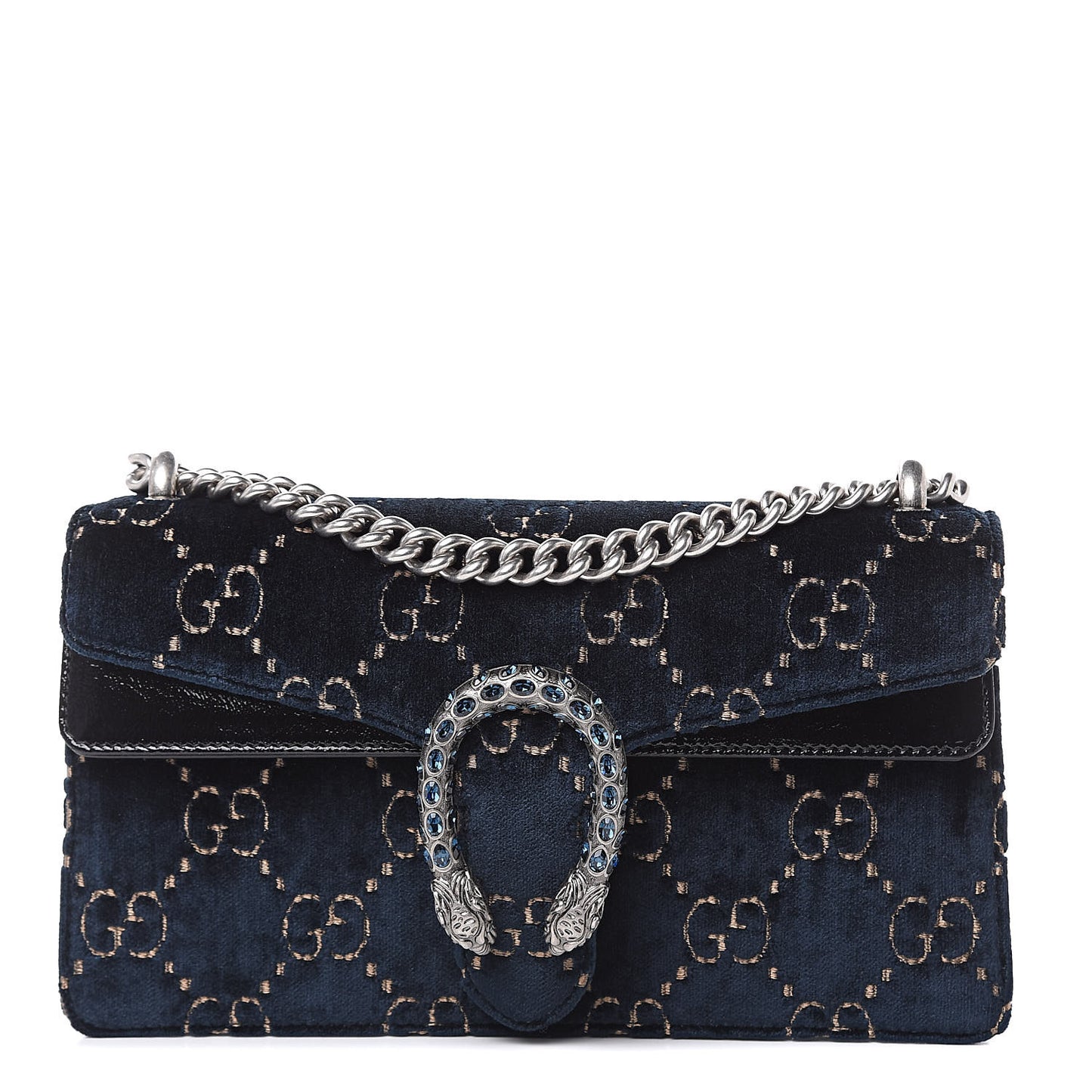Velvet Skipper Crystal GG Monogram Small Dionysus Shoulder Bag Blue Beige Black