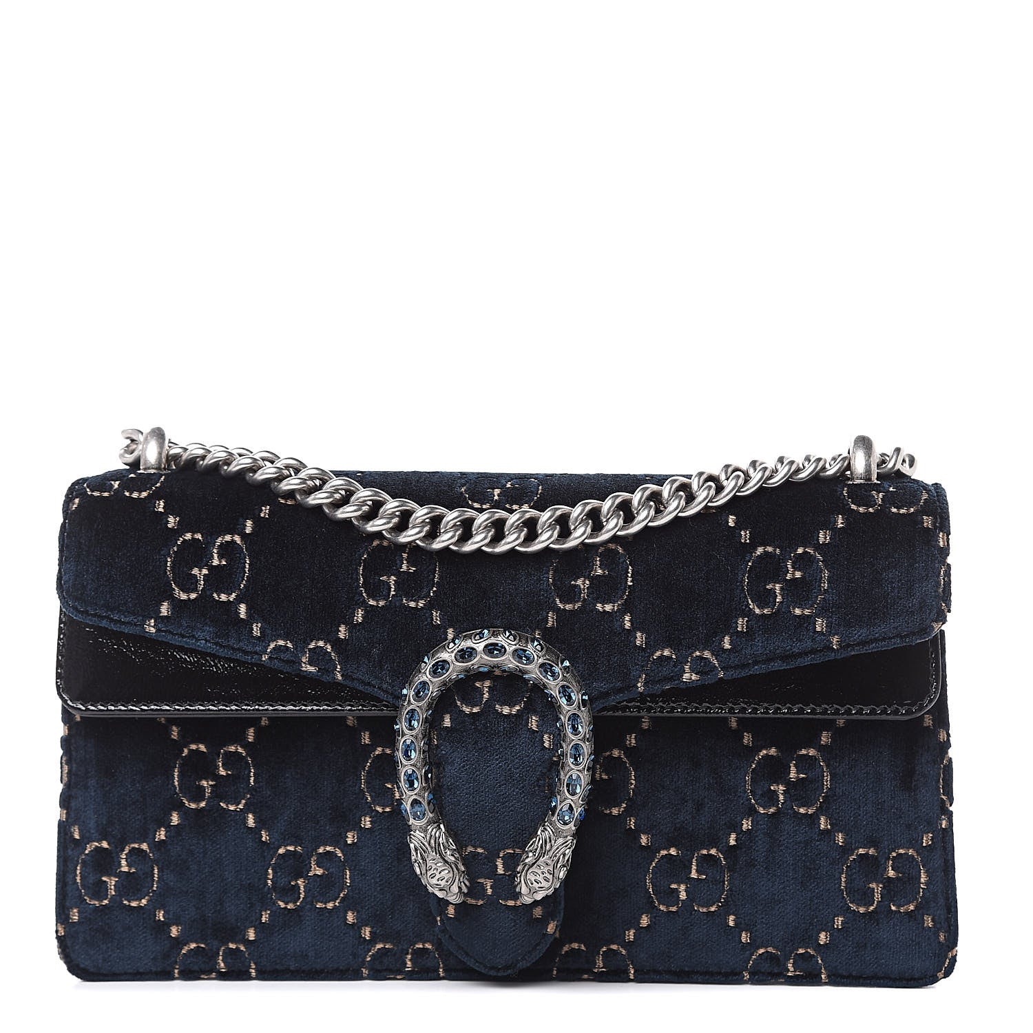 Gucci Velvet Skipper Crystal GG Monogram Small Dionysus Shoulder Bag Blue Beige Black 1 of 11