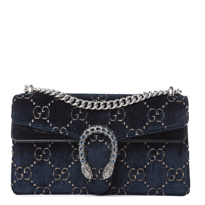 Gucci Velvet Skipper Crystal GG Monogram Small Dionysus Shoulder Bag Blue Beige Black 1 of 11