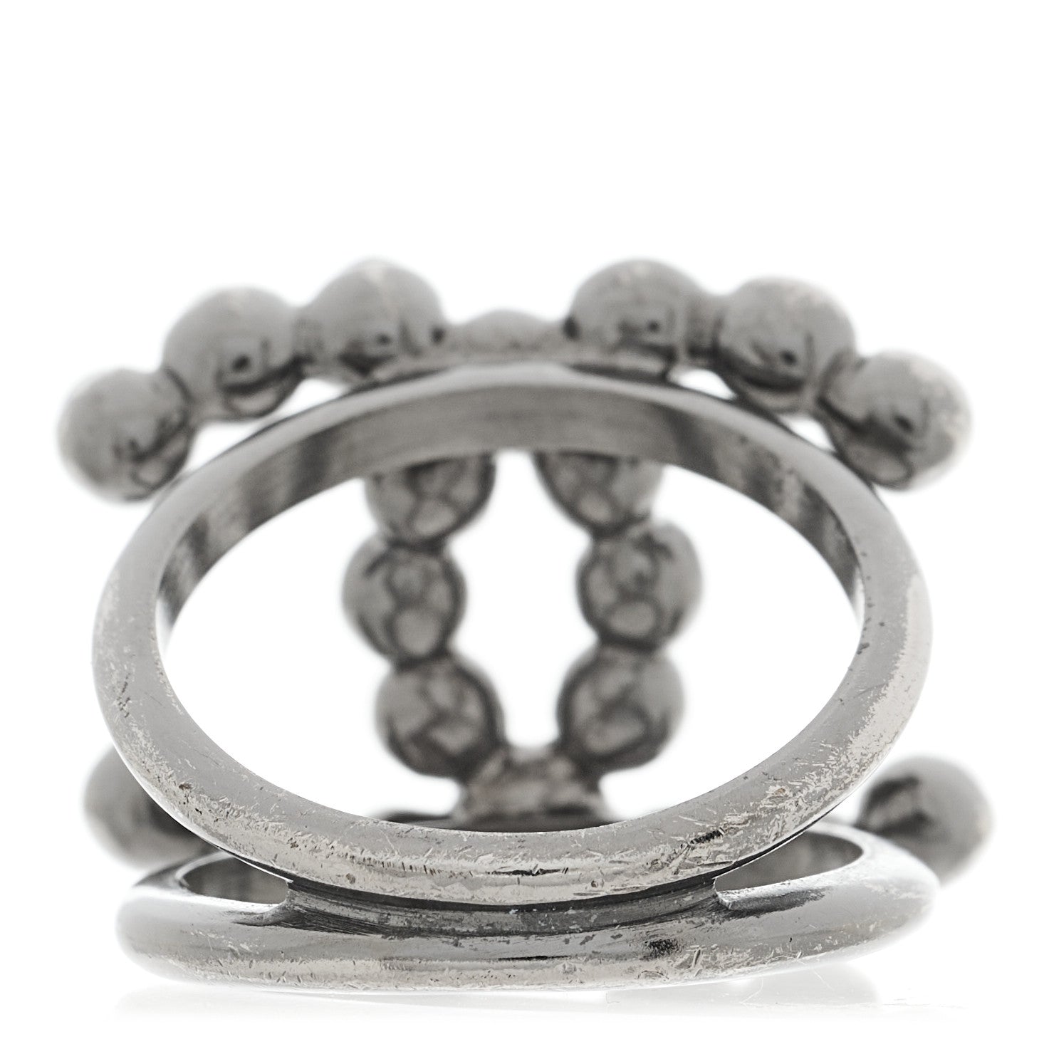 Chanel Ruthenium Crystal Pearl CC Ring 54 7 Silver 3 of 4
