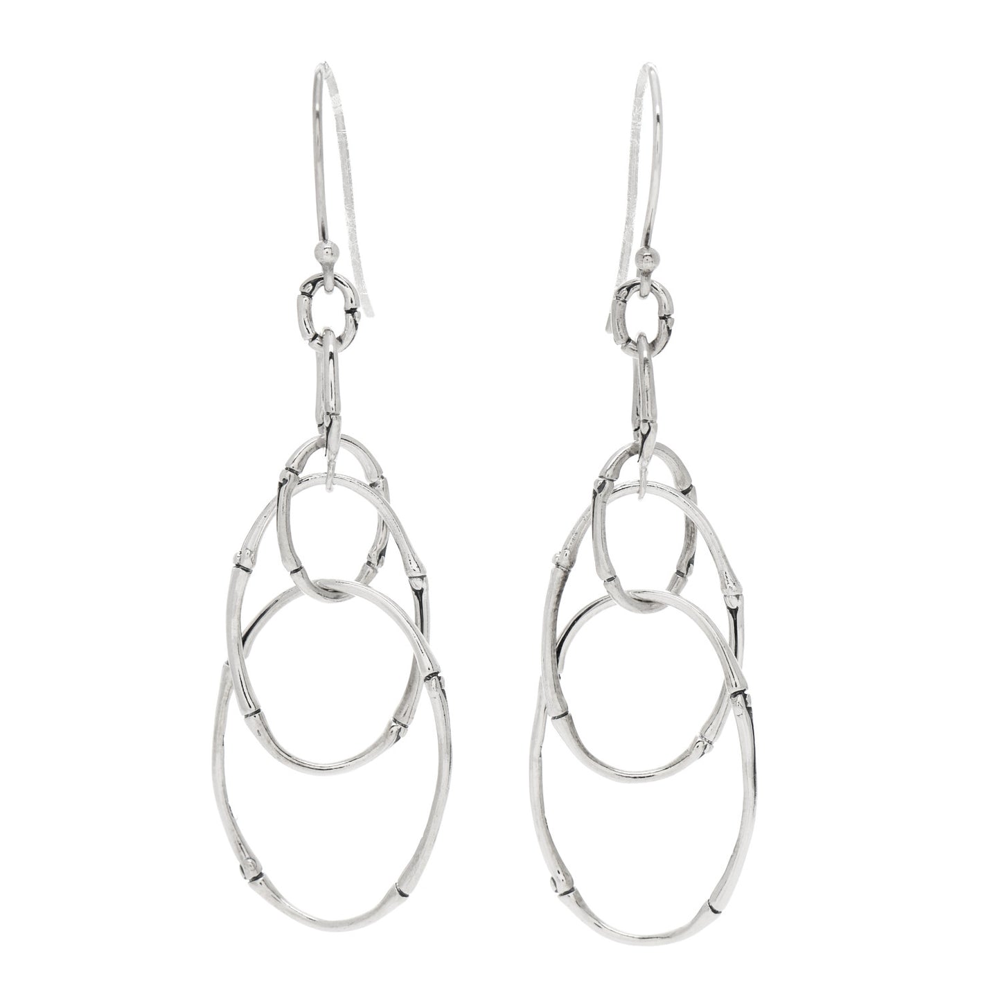 Sterling Silver Bamboo Multi Oval Drop Earrings