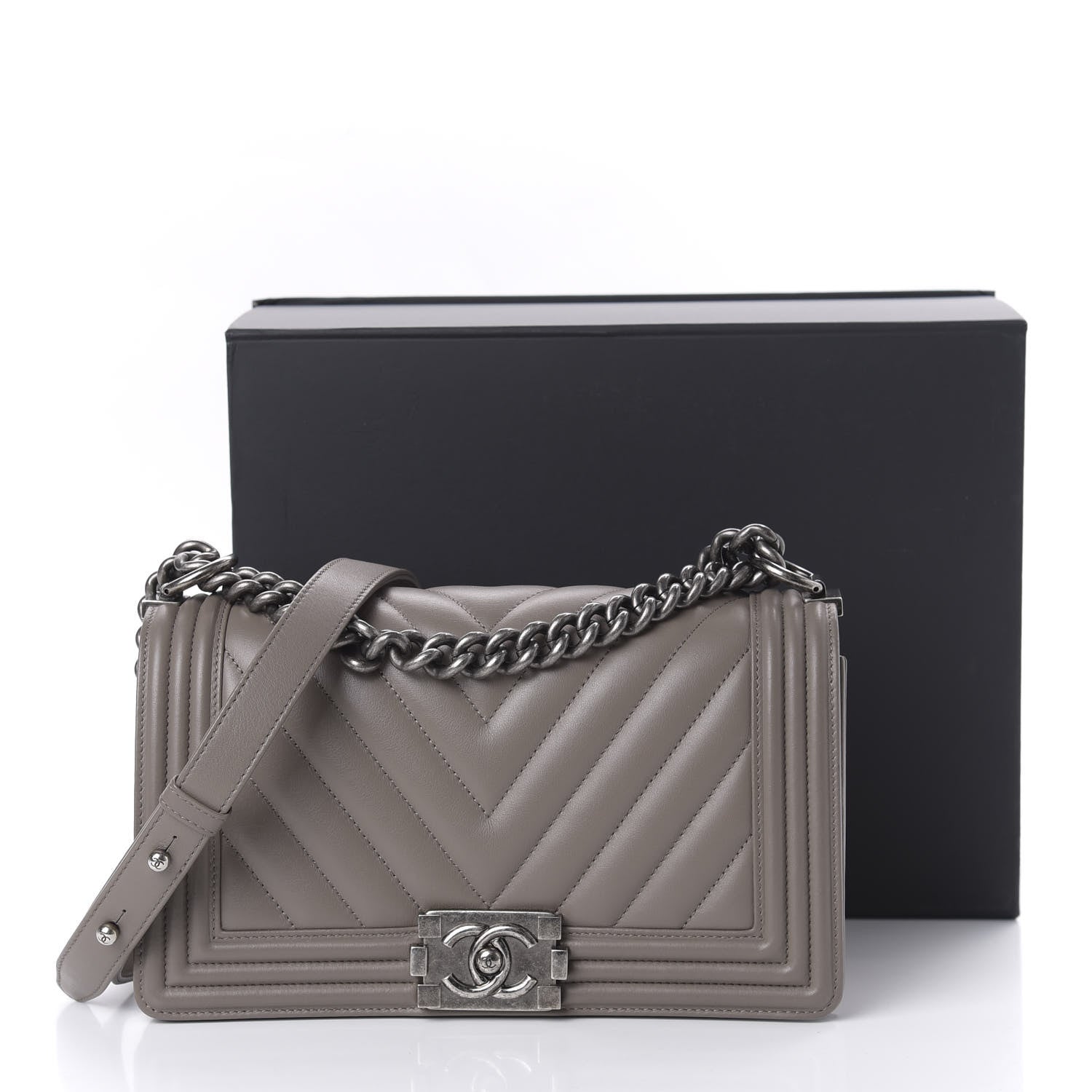 Chanel Lambskin Chevron Quilted Medium Boy Flap Grey 11 of 11