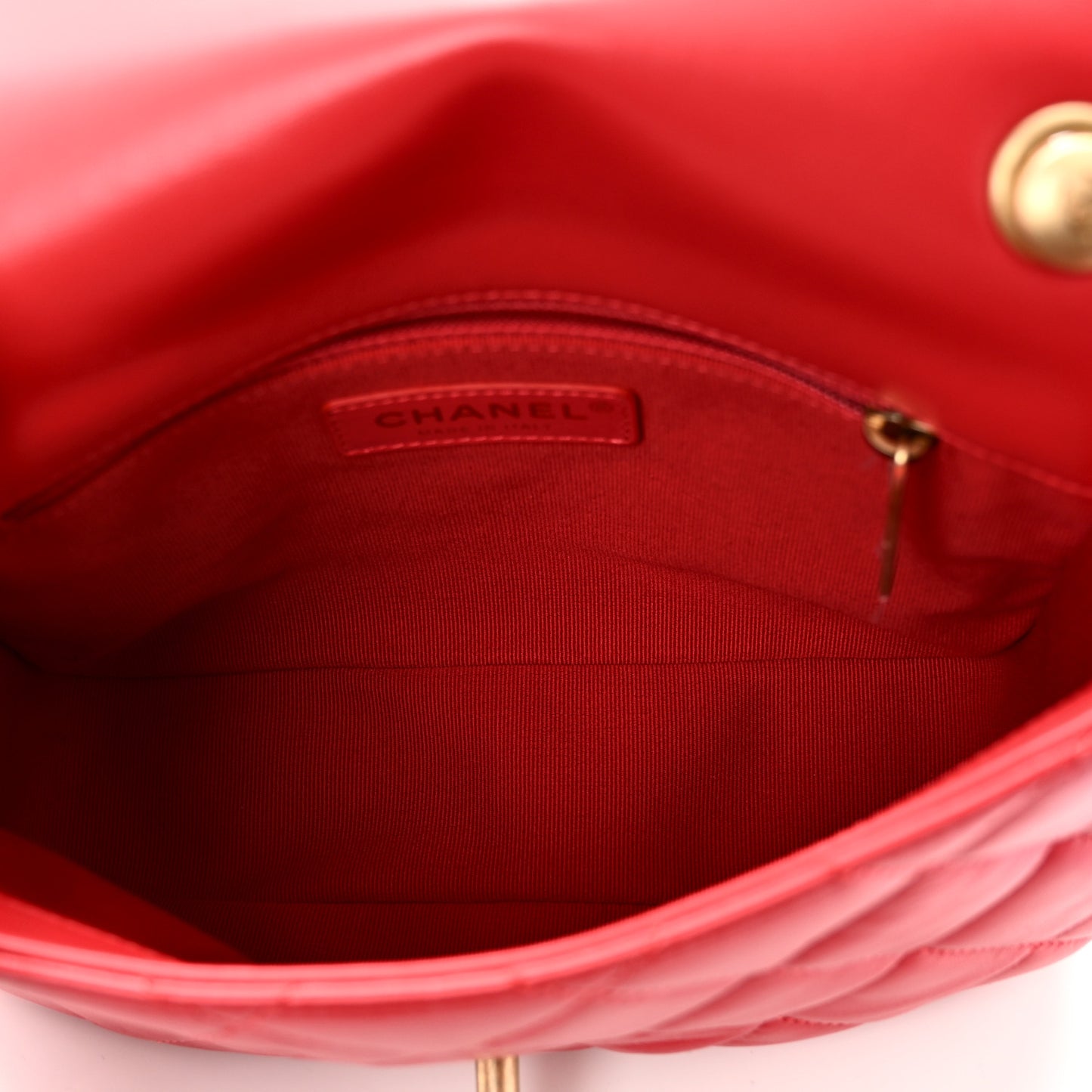 Lambskin Quilted Small Lacquered Chain Flap Red