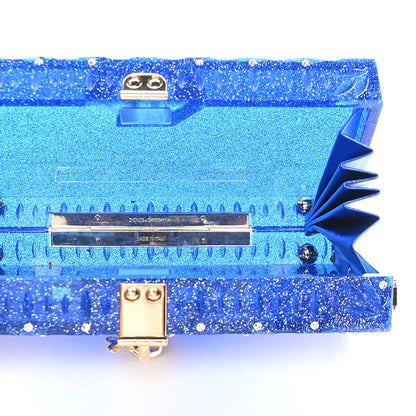 Dolce & Gabbana Crystal Embellished Plexiglass Dolce Box Clutch Blue 5 of 8
