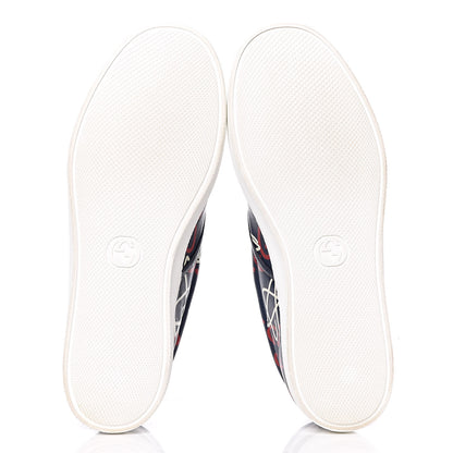 Gucci Calfskin GucciGhost Print Mens Dublin Slip On Sneakers 9.5 Blue Agata Hibiscus Red 5 of 8