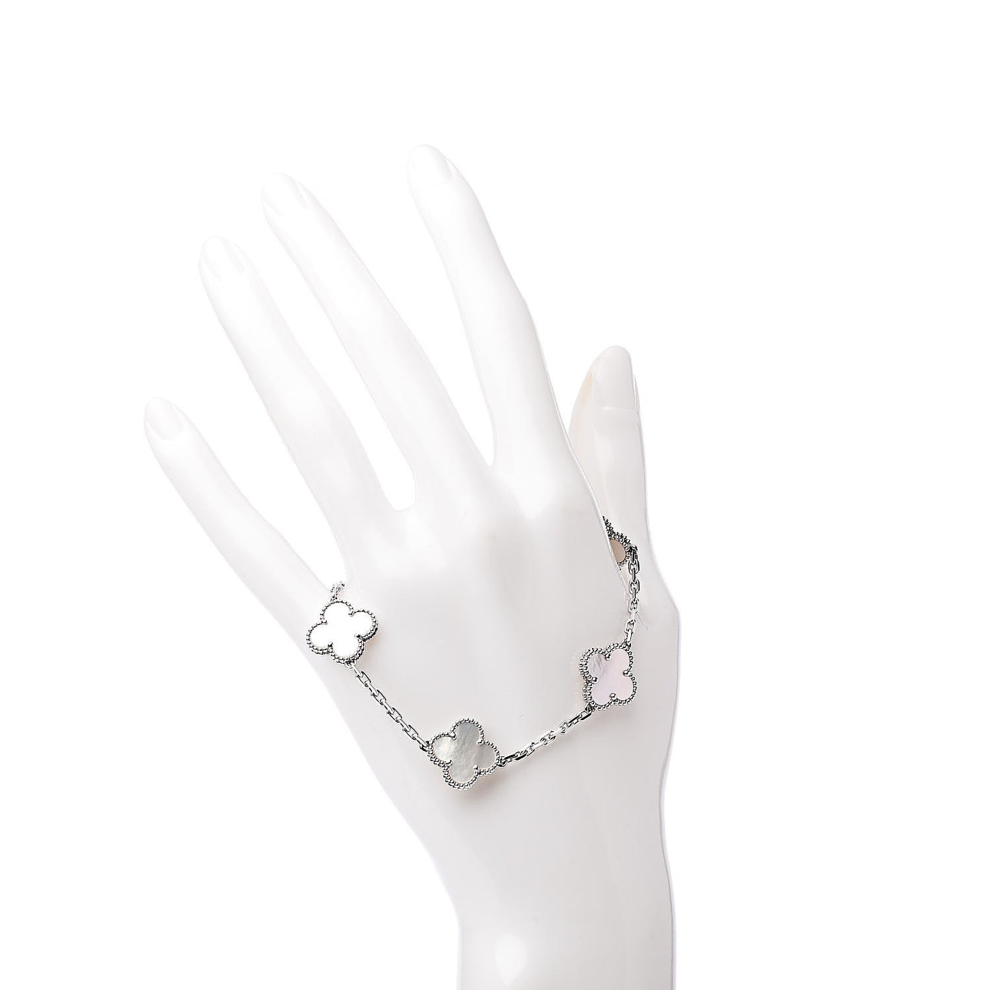 18K White Gold Mother of Pearl 5 Motifs Vintage Alhambra Bracelet