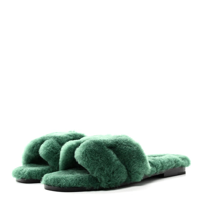 Hermes Woolskin Oran Sandals 37.5 Vert Anglais 3 of 10