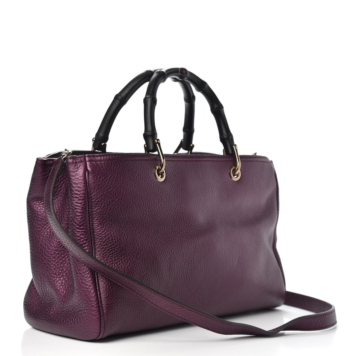 Pebbled Calfskin Medium Bamboo Shopper Tote Purple