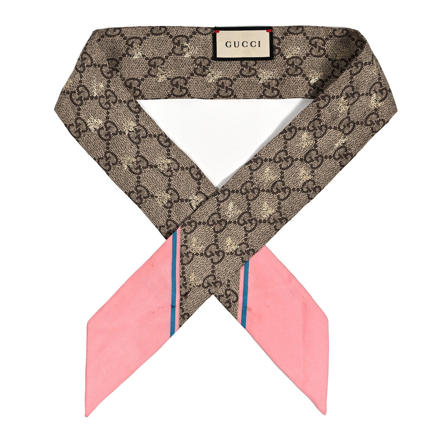Silk Twill GG Monogram GG Bee Neck Bow Scarf Roseate Sky Blue