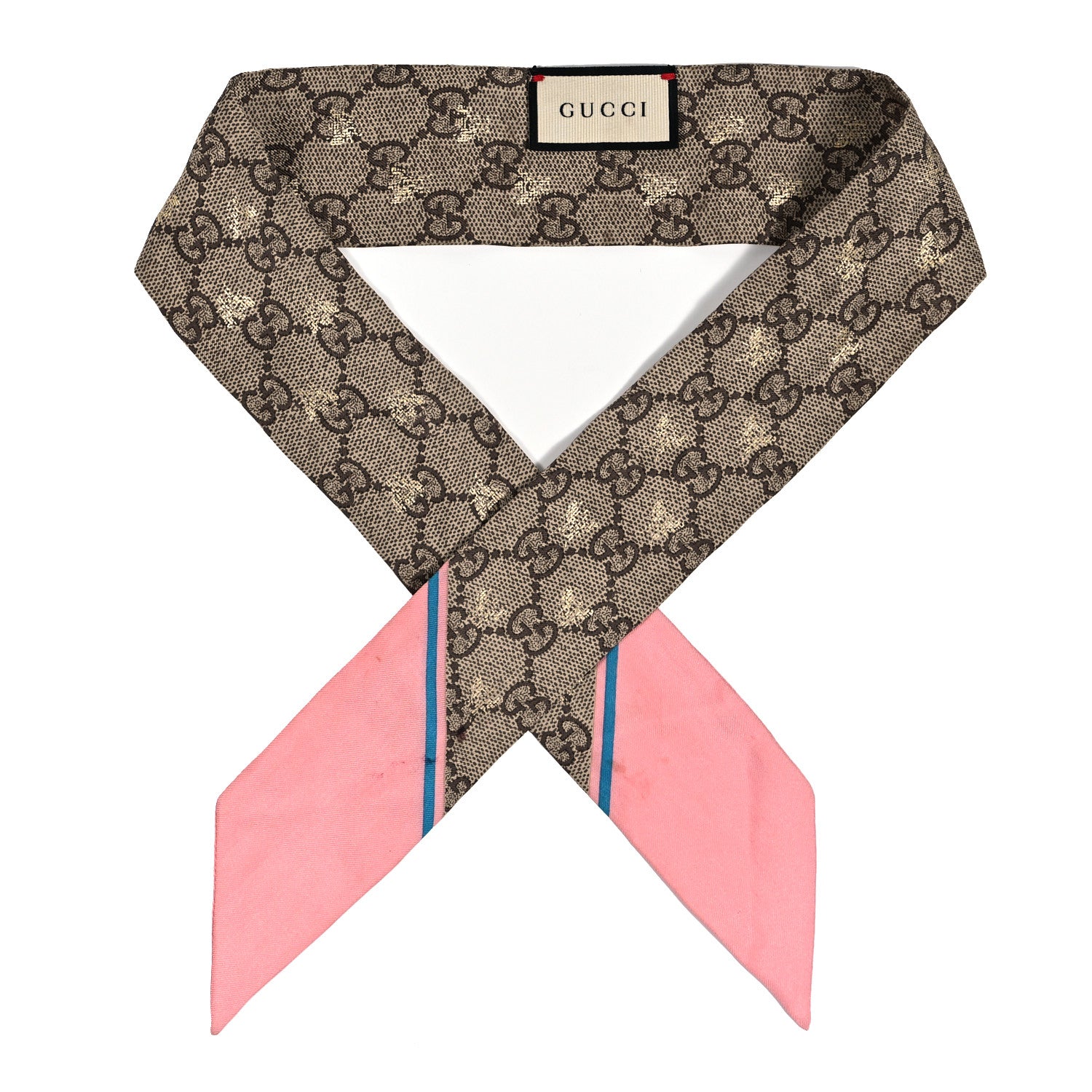 Gucci Silk Twill GG Monogram GG Bee Neck Bow Scarf Roseate Sky Blue 1 of 4