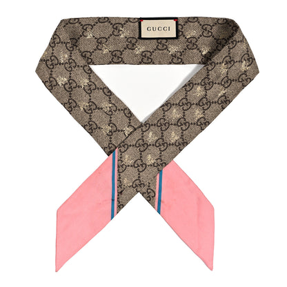 Gucci Silk Twill GG Monogram GG Bee Neck Bow Scarf Roseate Sky Blue 1 of 4