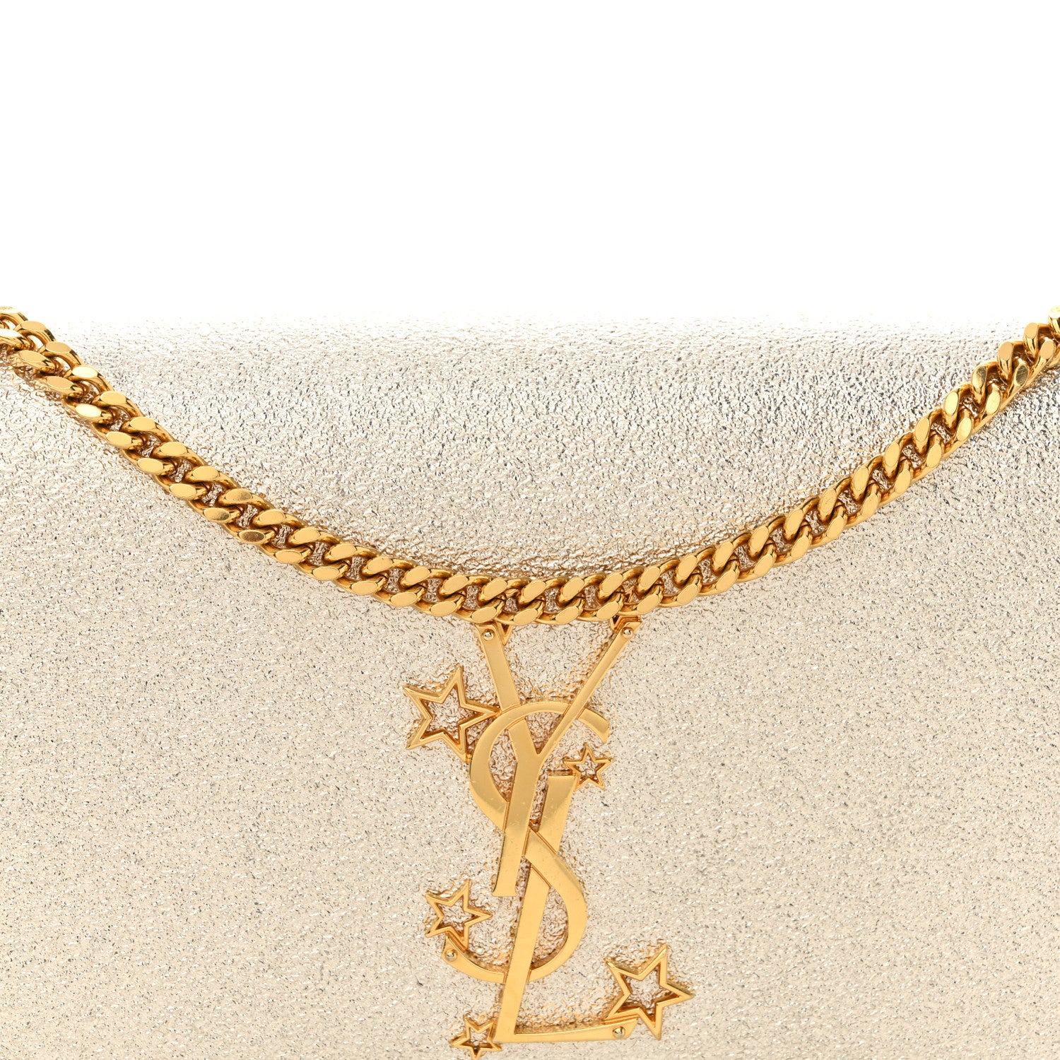 Saint Laurent Metallic Calfskin  Star Studded Monogram Wallet on Chain Pale Gold 8 of 13