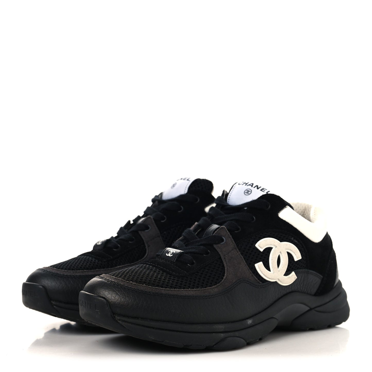 Mesh Suede Grained Calfskin Womens CC Sneakers 41 Black White