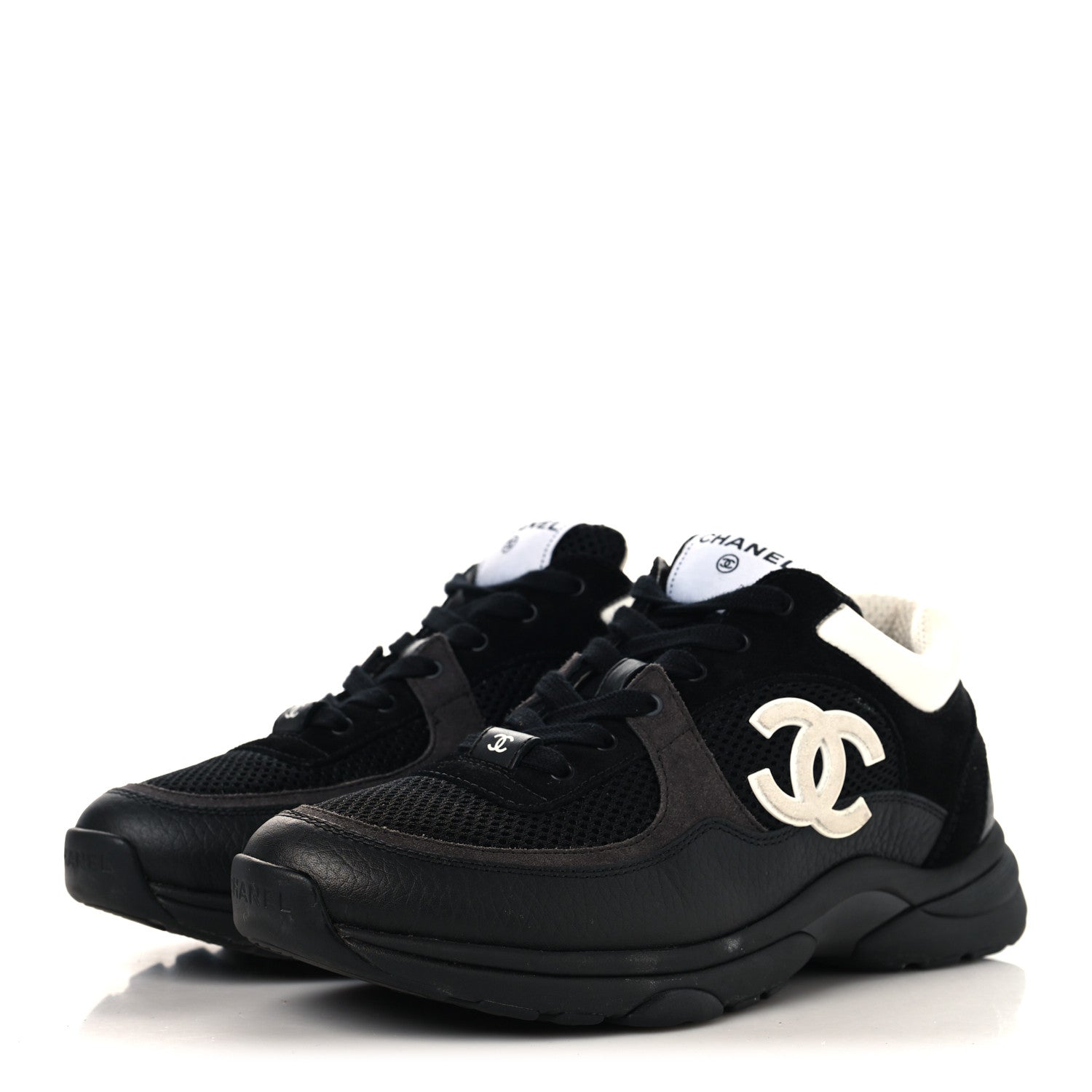 Chanel Mesh Suede Grained Calfskin Womens CC Sneakers 41 Black White 4 of 8