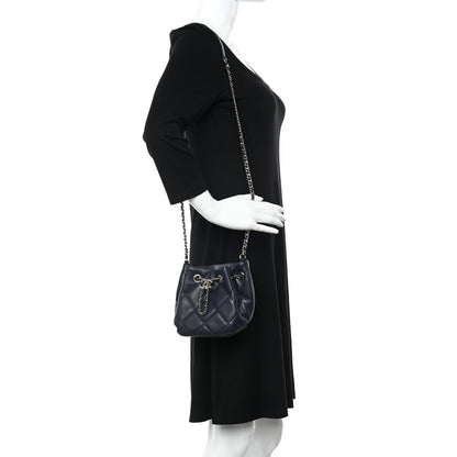 Chanel Lambskin Quilted CC Dweller Drawstring Bucket Bag Navy 2 of 11