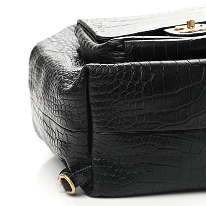 Chanel Calfskin Crocodile Embossed Large Backpack Black 8 of 9