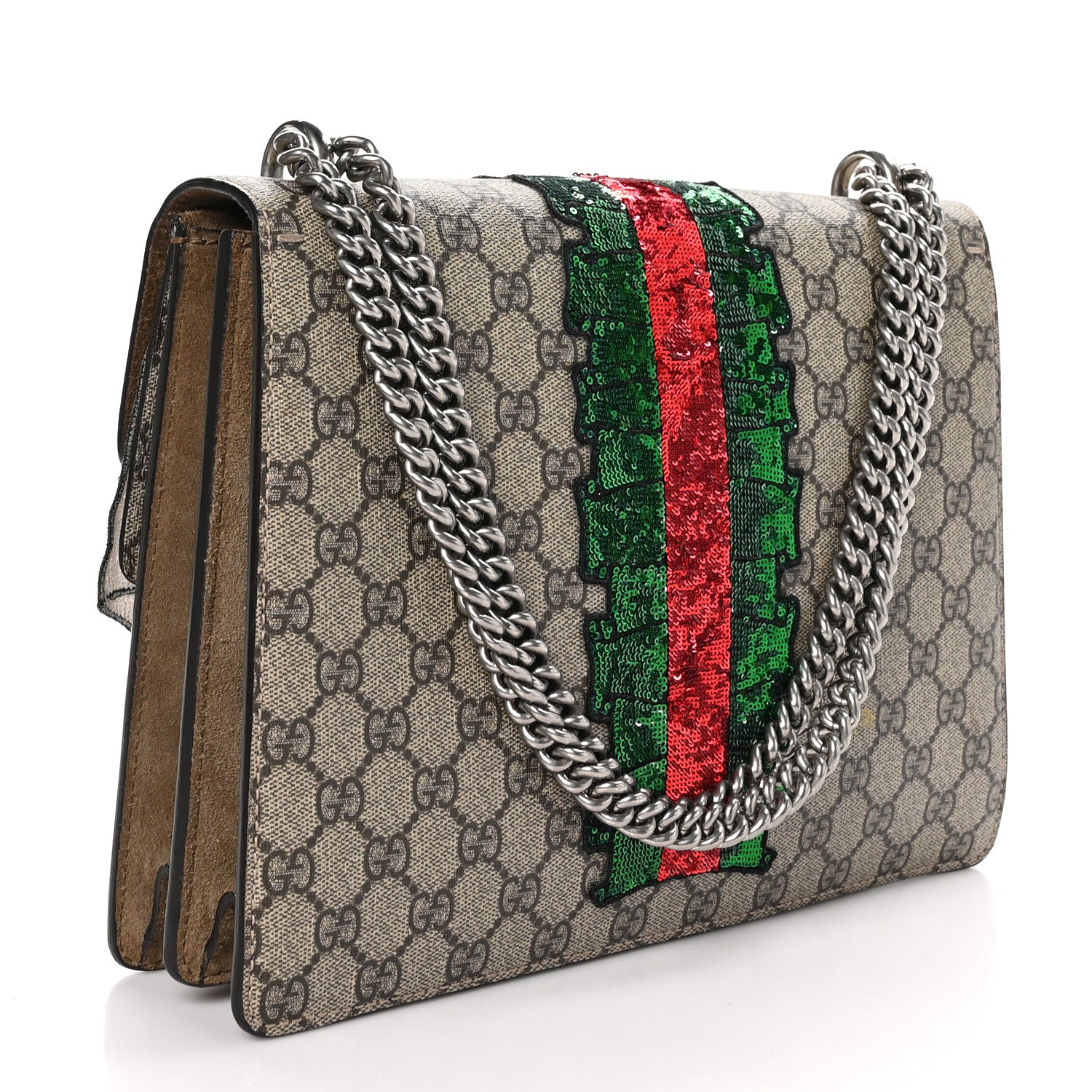 Gucci GG Supreme Monogram Lightning Embroidered Medium Dionysus Shoulder Bag Beige 3 of 12