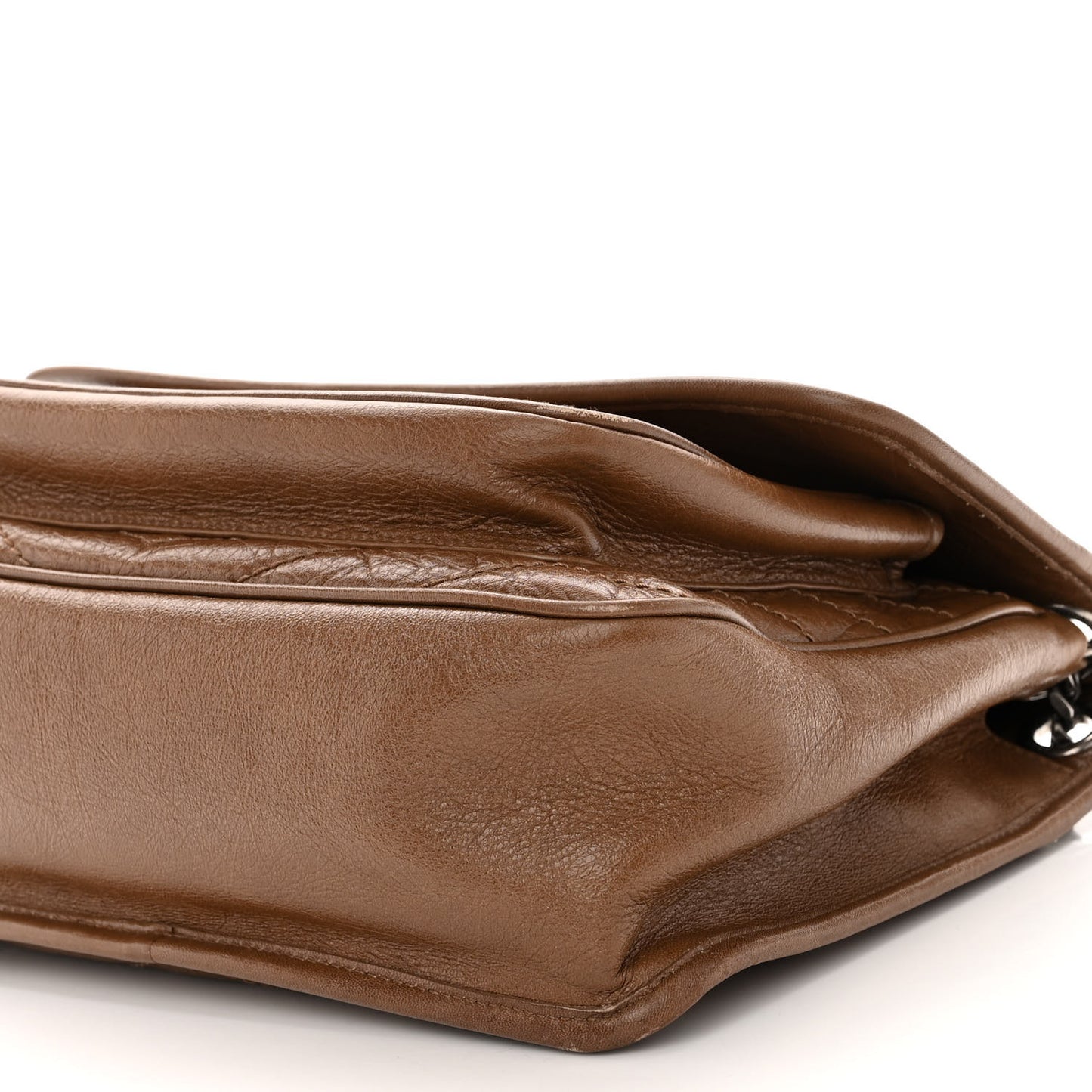 Crinkled Calfskin Matelasse Monogram Medium Niki Chain Satchel Tan Brown