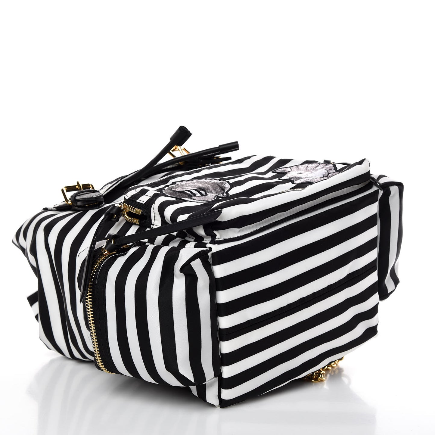 Nylon Striped Medium Rucksack Backpack Black White