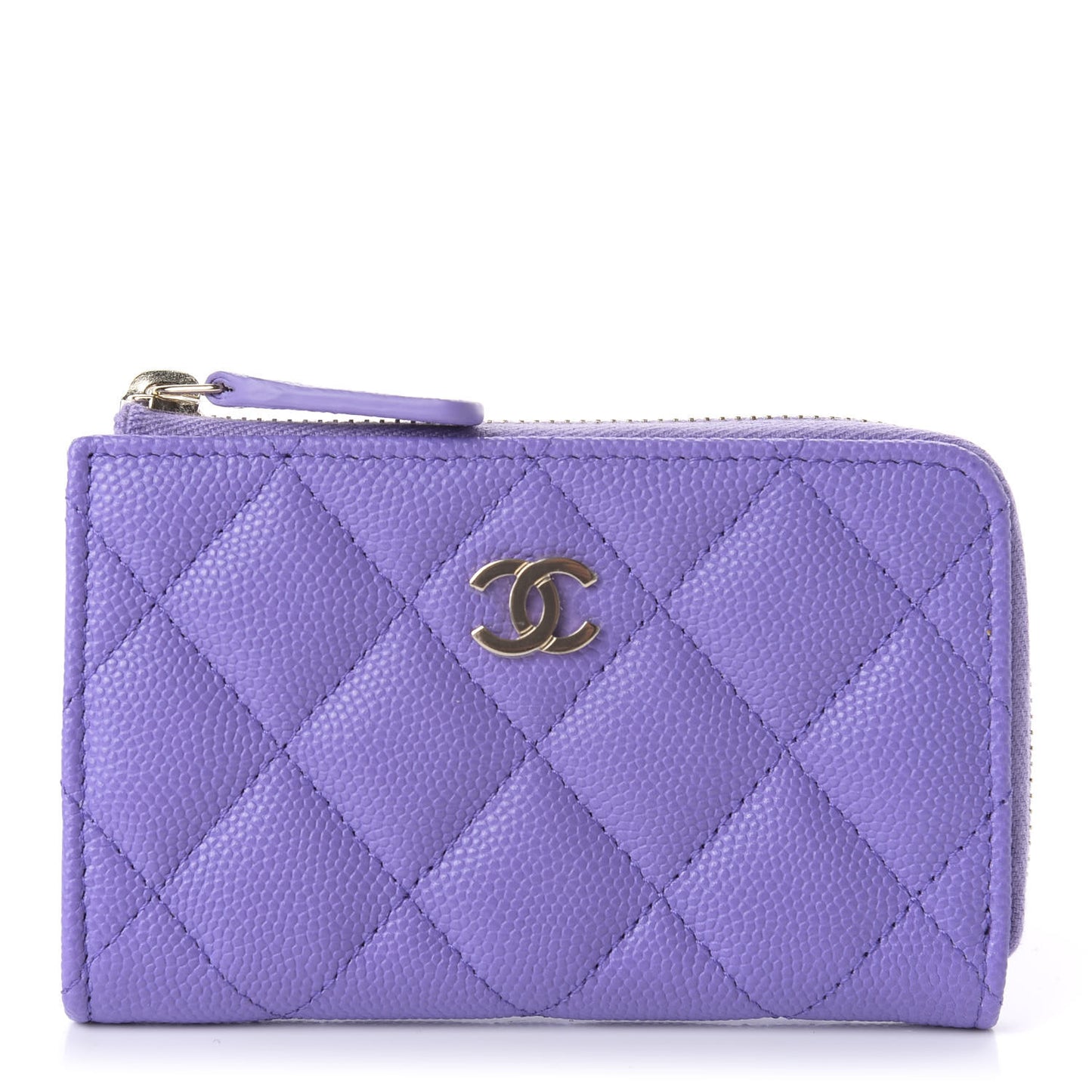 Caviar Quilted Zipped Key Holder Case Purple