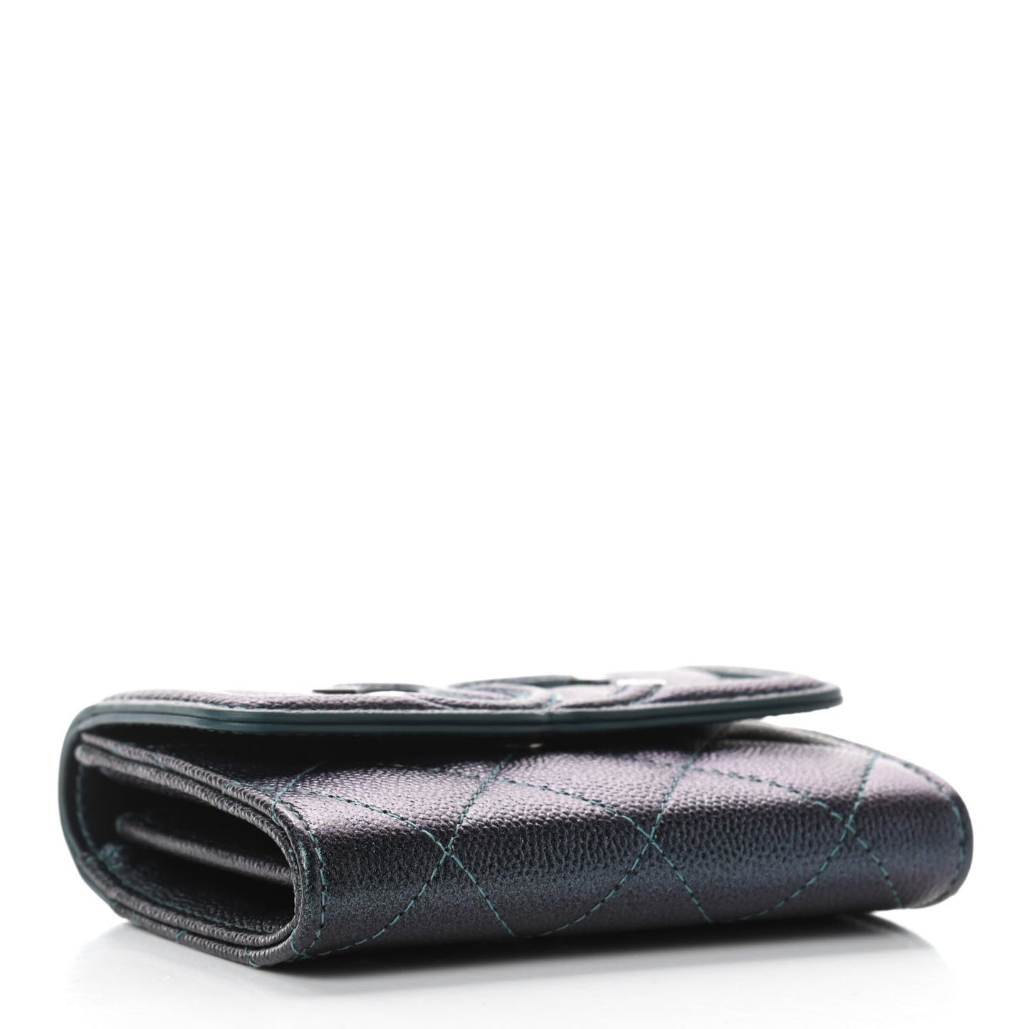 Iridescent Caviar Quilted Filigree Flap Card Holder Dark Turquoise