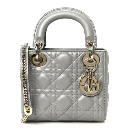 Christian Dior Metallic Lambskin Cannage Mini Lady Dior Grey 1 of 9