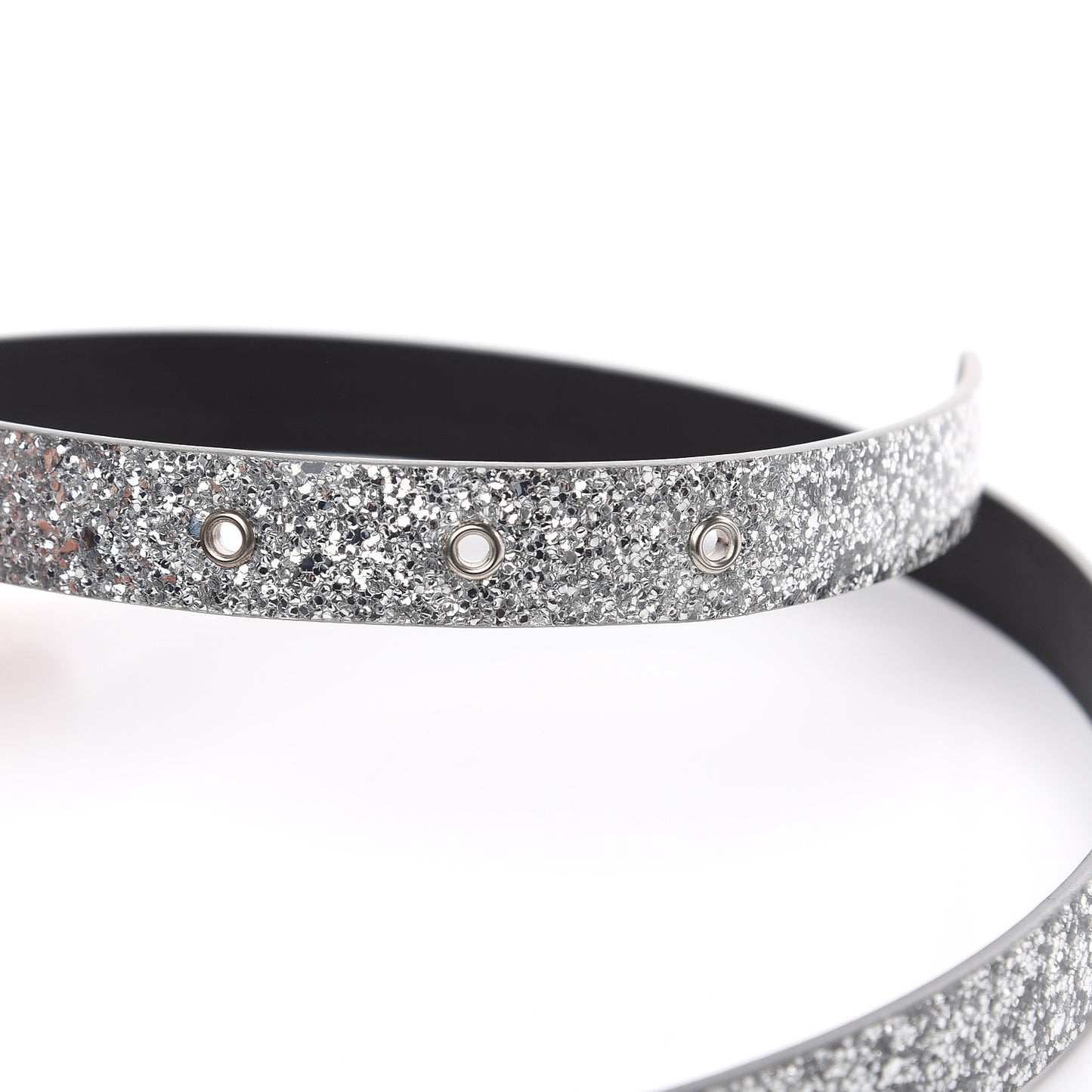 Glitter Calfskin CC Logo Skinny Belt 70 28 Silver