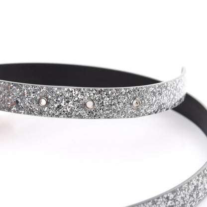Chanel Glitter Calfskin CC Logo Skinny Belt 70 28 Silver 4 of 7