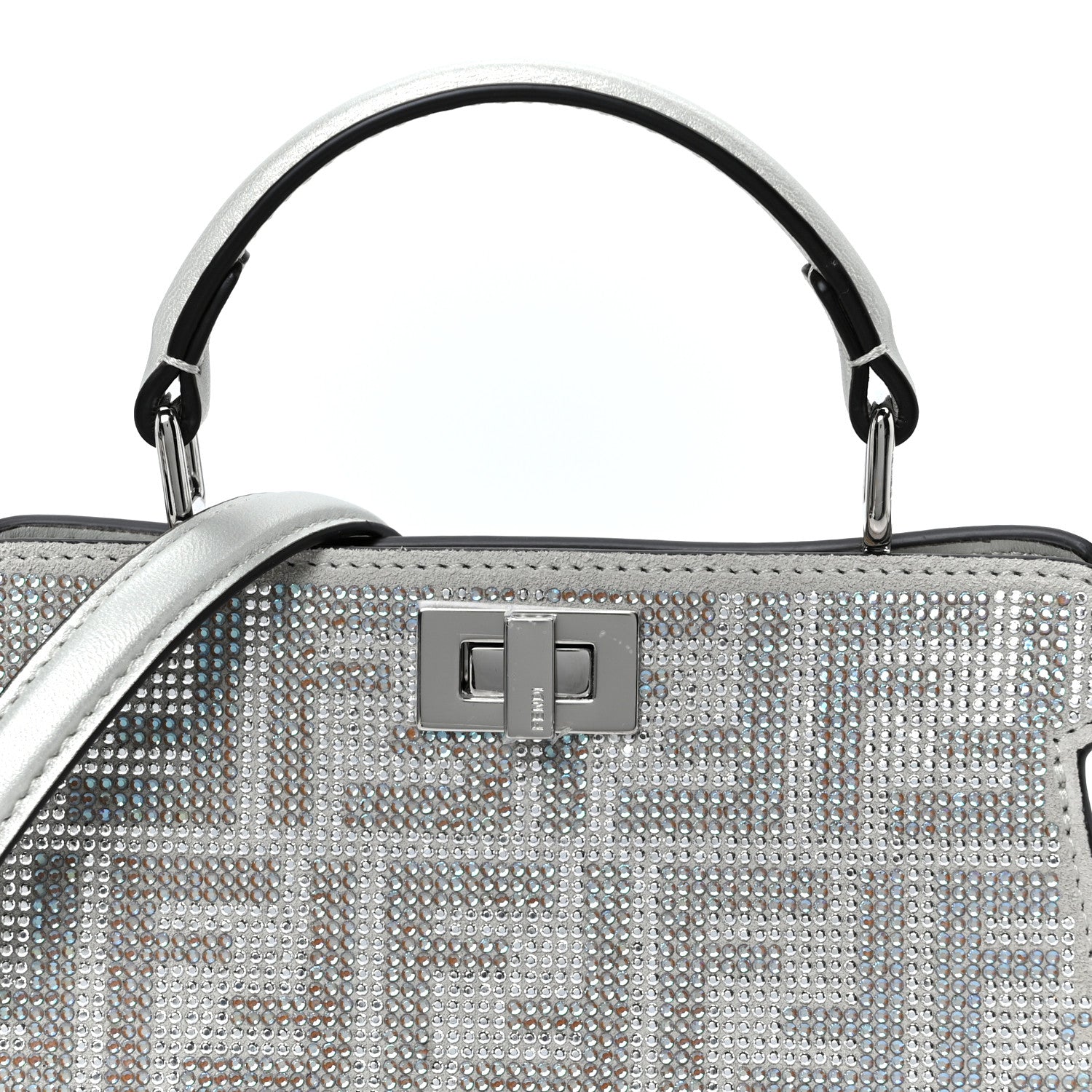 Fendi Iridescent Crystal Vitello Laminato Suede FF Petite Peekaboo I SEE U Satchel Cappuccino 8 of 10