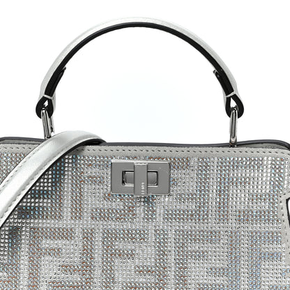 Fendi Iridescent Crystal Vitello Laminato Suede FF Petite Peekaboo I SEE U Satchel Cappuccino 8 of 10