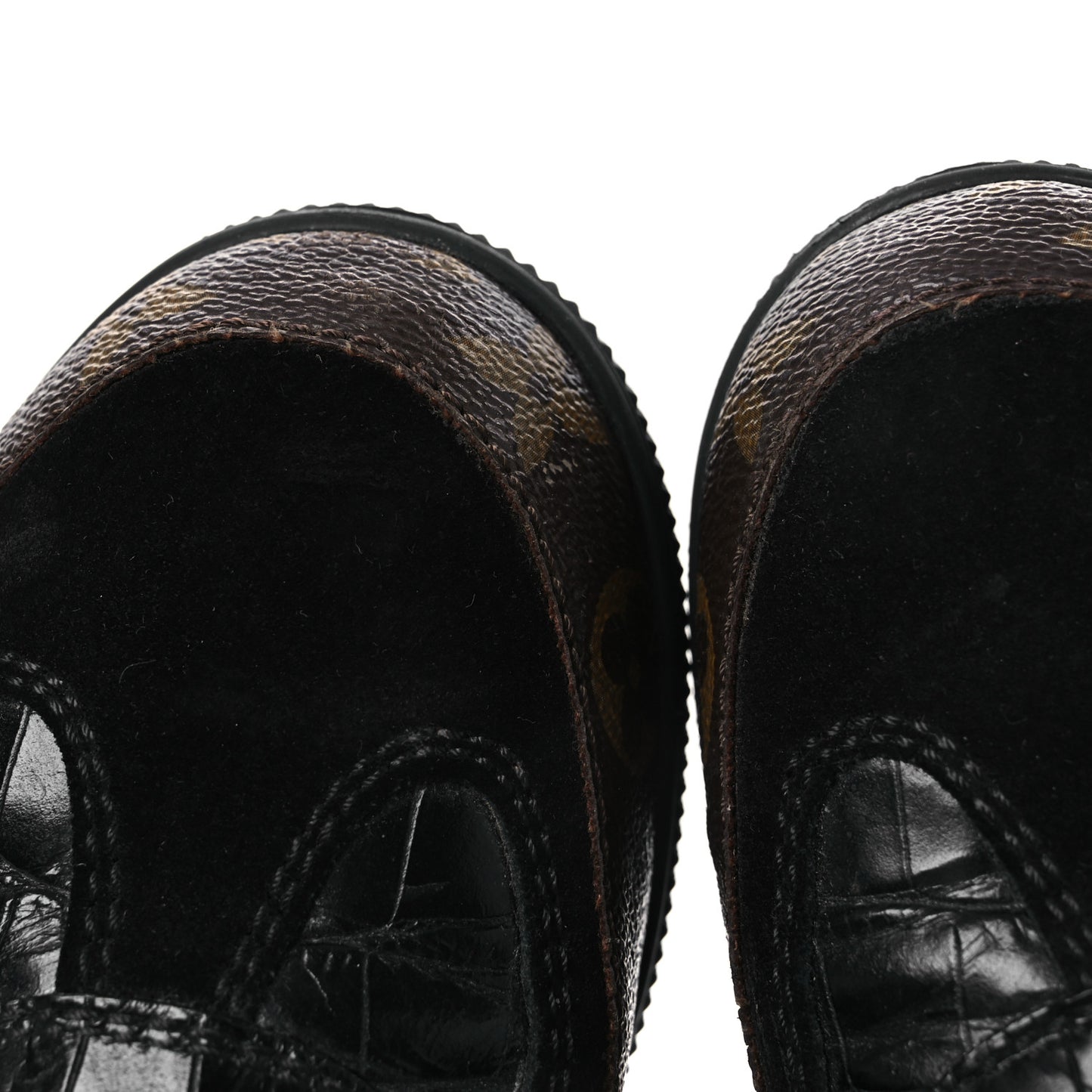 Suede Calfskin Crocodile Embossed Patent Monogram Laureate Platform Desert Boots 37 Black