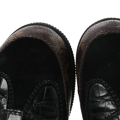 Louis Vuitton Suede Calfskin Crocodile Embossed Patent Monogram Laureate Platform Desert Boots 37 Black 11 of 12