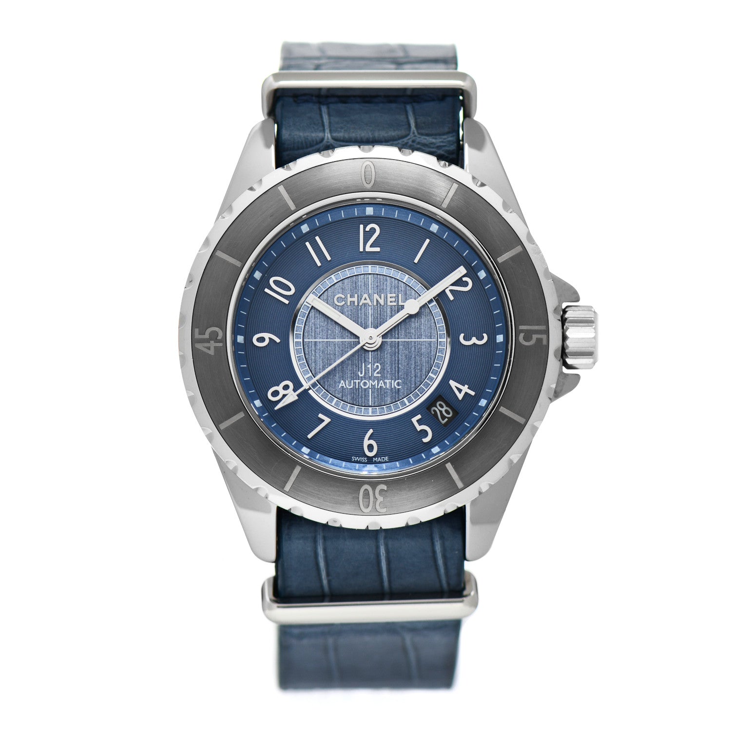 Chanel Titanium Alligator 38mm J12 Automatic Watch Blue 1 of 4